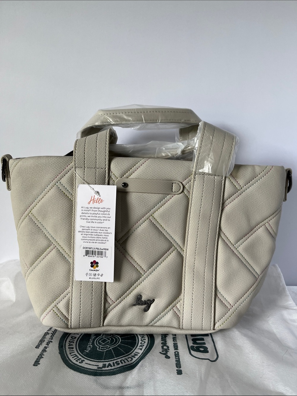 LUG - Dory Matte Luxe VL Crossbody in Pebble Rainbow Stitch w/Hummingbird In